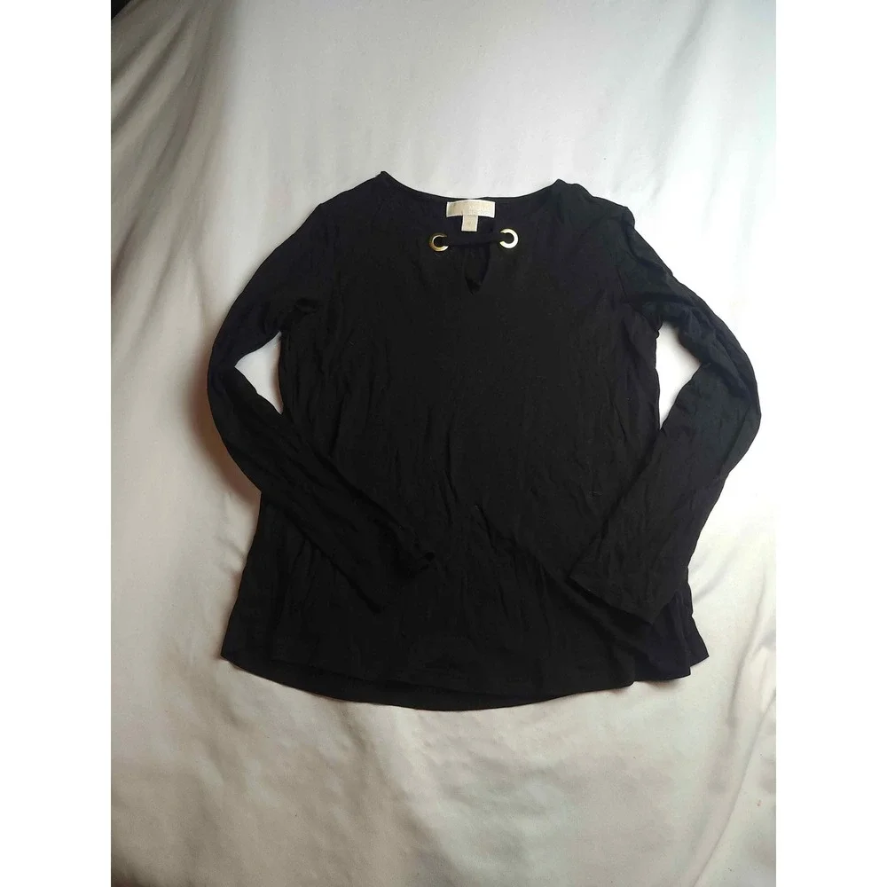 Michael Kors Womens Black Grommet Keyhole Long Sleeve Top Size M